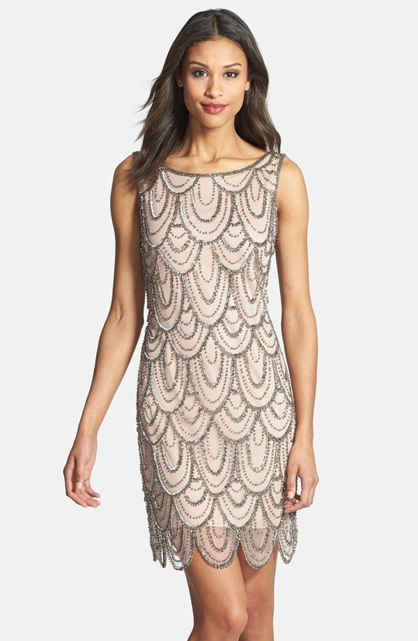 Pisarro Nights Embellished Mesh Cocktail Dress